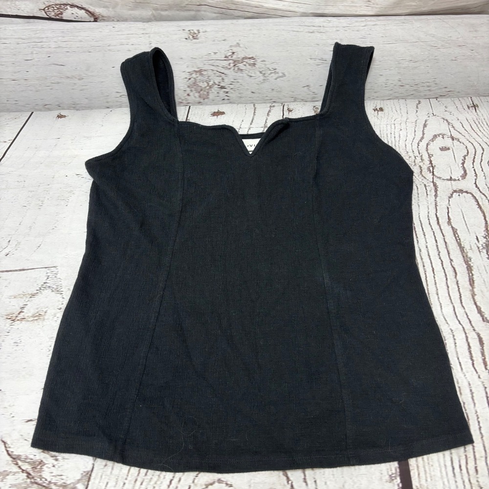 Ava & Viv Womens Black Ribbed Notched Neck Tank Top Plus Size 1X Sleeveless
